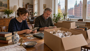 Angehörige sichten Erinnerungsstücke bei einer Wohnungsauflösung